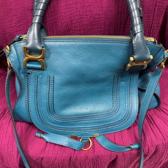 Chloe Blue Crossbody Bag with Gold Accents - Picture 4 of 13